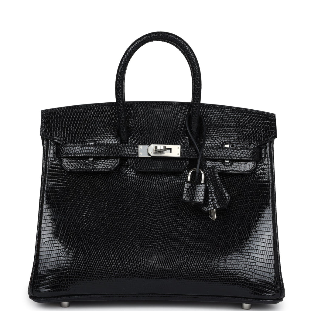 Hermes Birkin 25 Black Shiny Varanus Niloticus Lizard Palladium Hardware