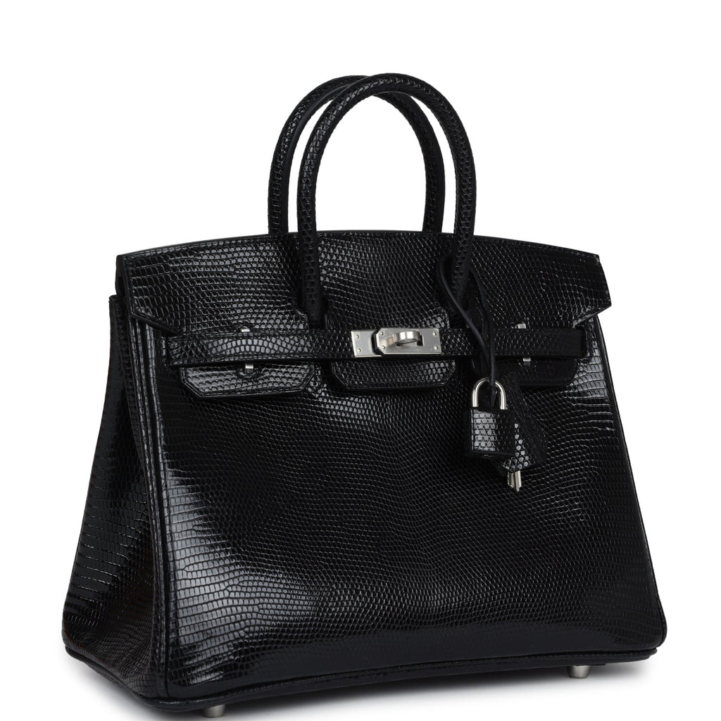 Hermes Birkin 25 Black Shiny Varanus Niloticus Lizard Palladium Hardware