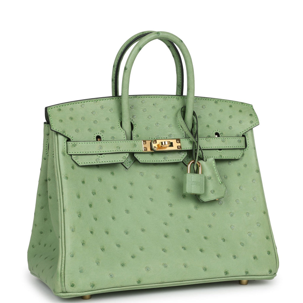 Hermes Birkin 25 Vert Criquet Ostrich Gold Hardware