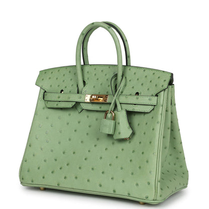 Hermes Birkin 25 Vert Criquet Ostrich Gold Hardware