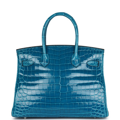 Pre-owned Hermes Birkin 30 Bleu Izmir Shiny Niloticus Crocodile Palladium Hardware