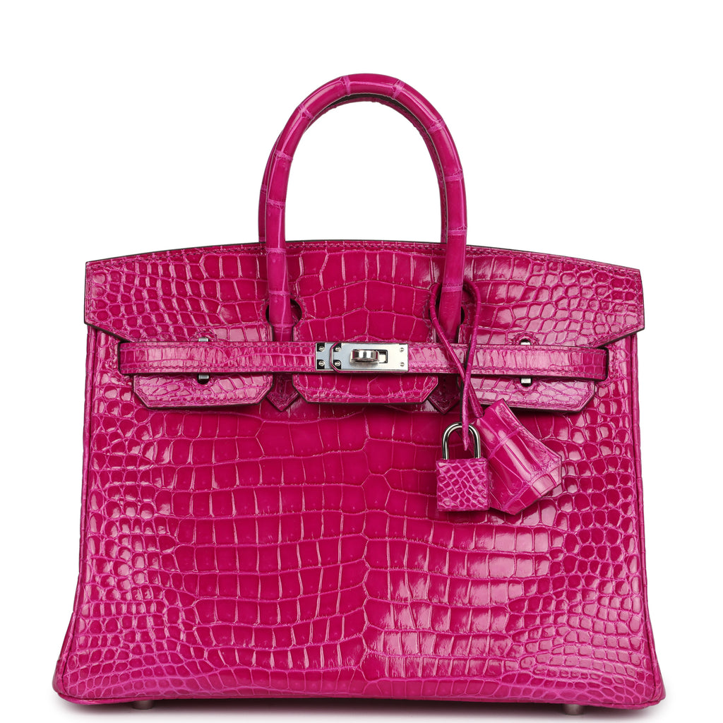 Hermès Birkin 25 Rose Sheherazade Shiny Porosus Crocodile Palladium Hardware