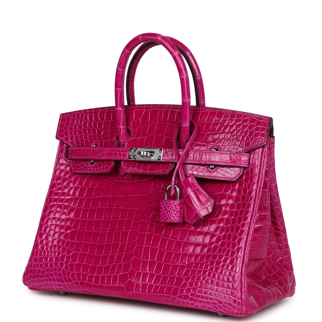 Hermès Birkin 25 Rose Sheherazade Shiny Porosus Crocodile Palladium Hardware