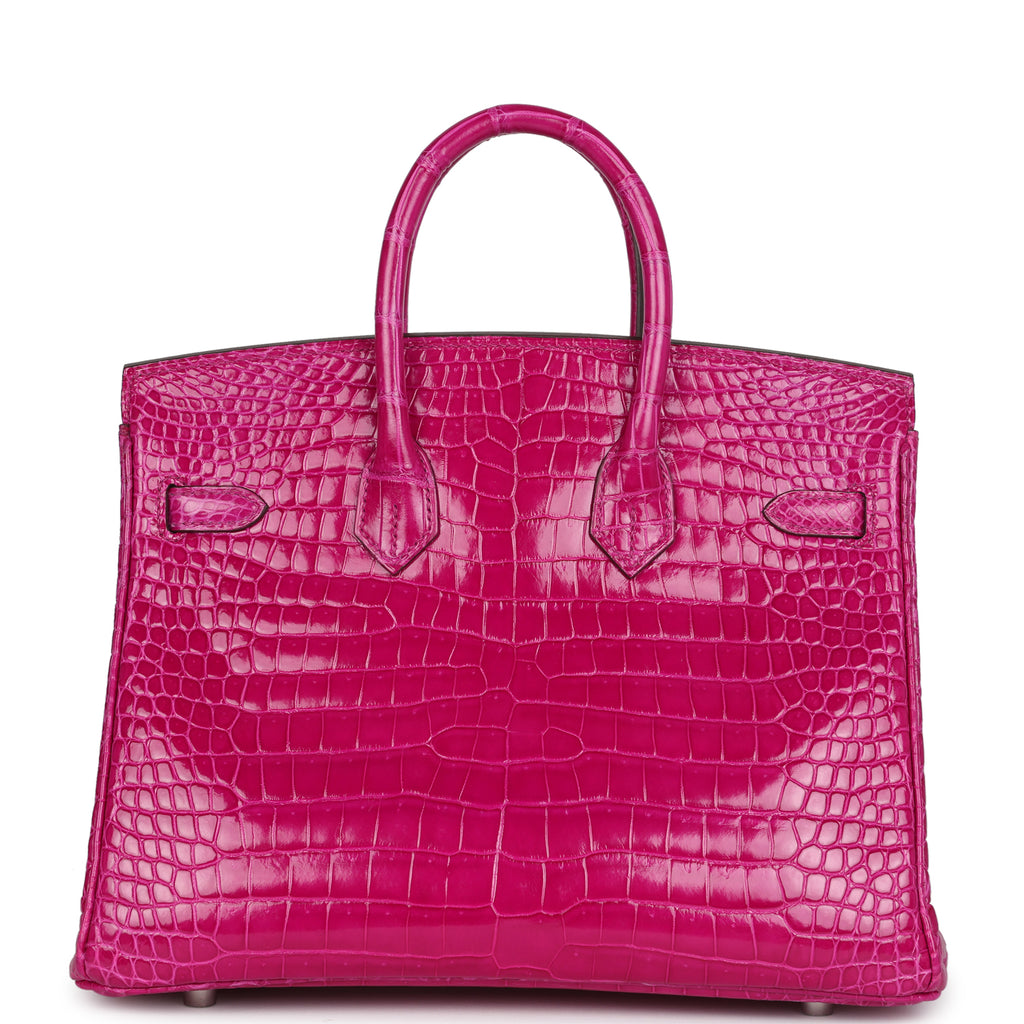 Hermès Birkin 25 Rose Sheherazade Shiny Porosus Crocodile Palladium Hardware