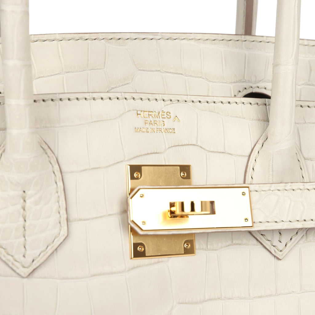 Hermès Birkin 30 Beton Matte Porosus Crocodile Gold Hardware