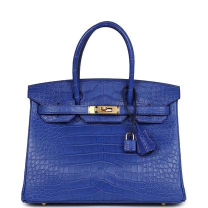 Hermès Birkin 30 Bleu Electric Matte Alligator Gold Hardware0