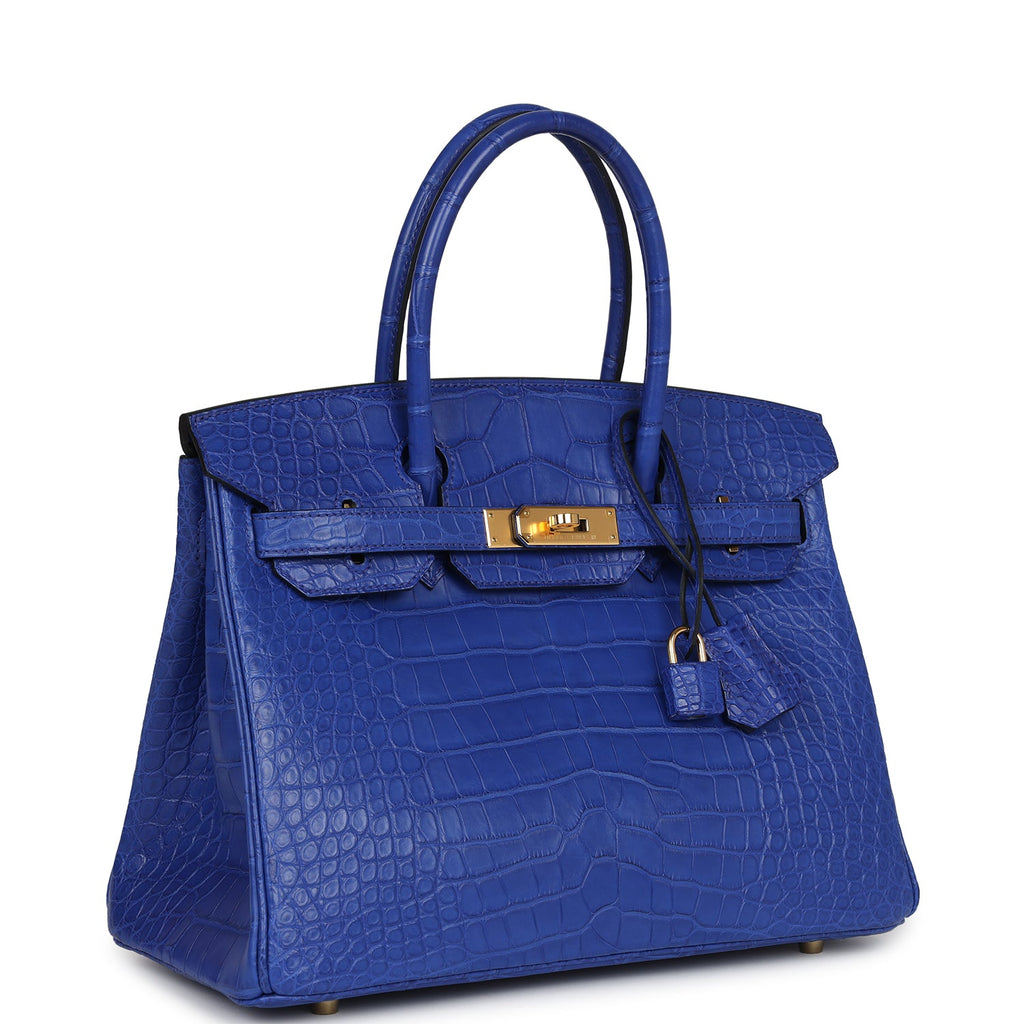 Hermès Birkin 30 Bleu Electric Matte Alligator Gold Hardware0