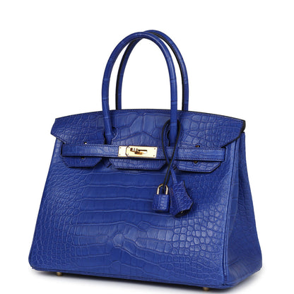 Hermès Birkin 30 Bleu Electric Matte Alligator Gold Hardware0