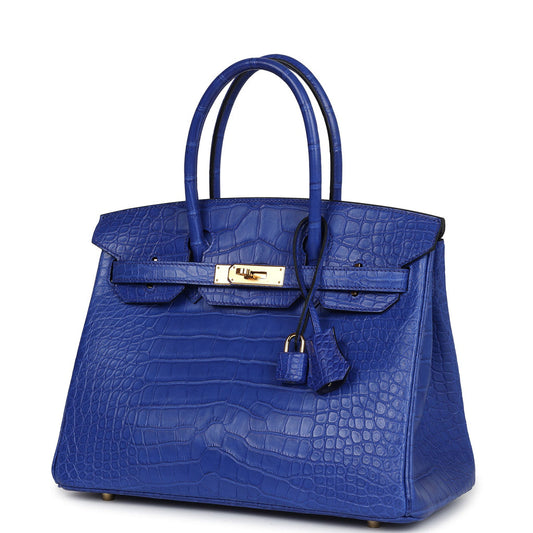 Hermès Birkin 30 Bleu Electric Matte Alligator Gold Hardware0