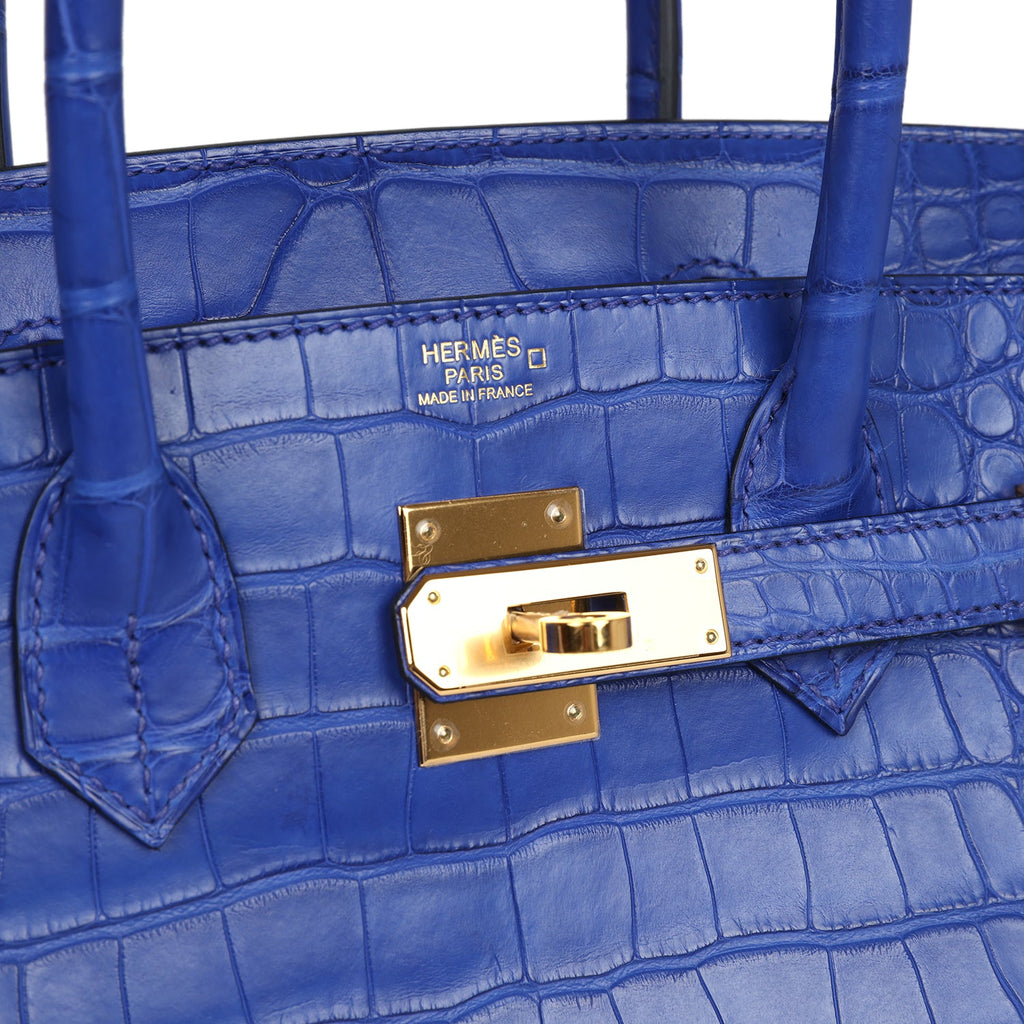 Hermès Birkin 30 Bleu Electric Matte Alligator Gold Hardware0