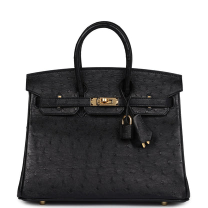 Hermes Birkin 25 Black Ostrich Gold Hardware