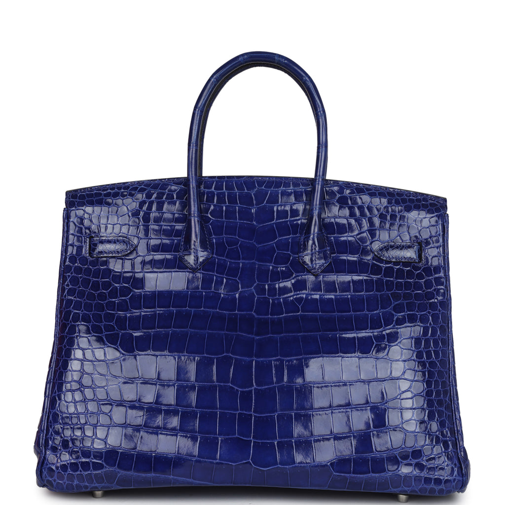 Pre-owned Hermes Birkin 35 Bleu Electric Shiny Porosus Crocodile Palladium Hardware