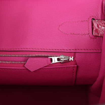 Pre-owned Hermes Birkin 30 Fuschia Shiny Niloticus Crocodile Palladium Hardware