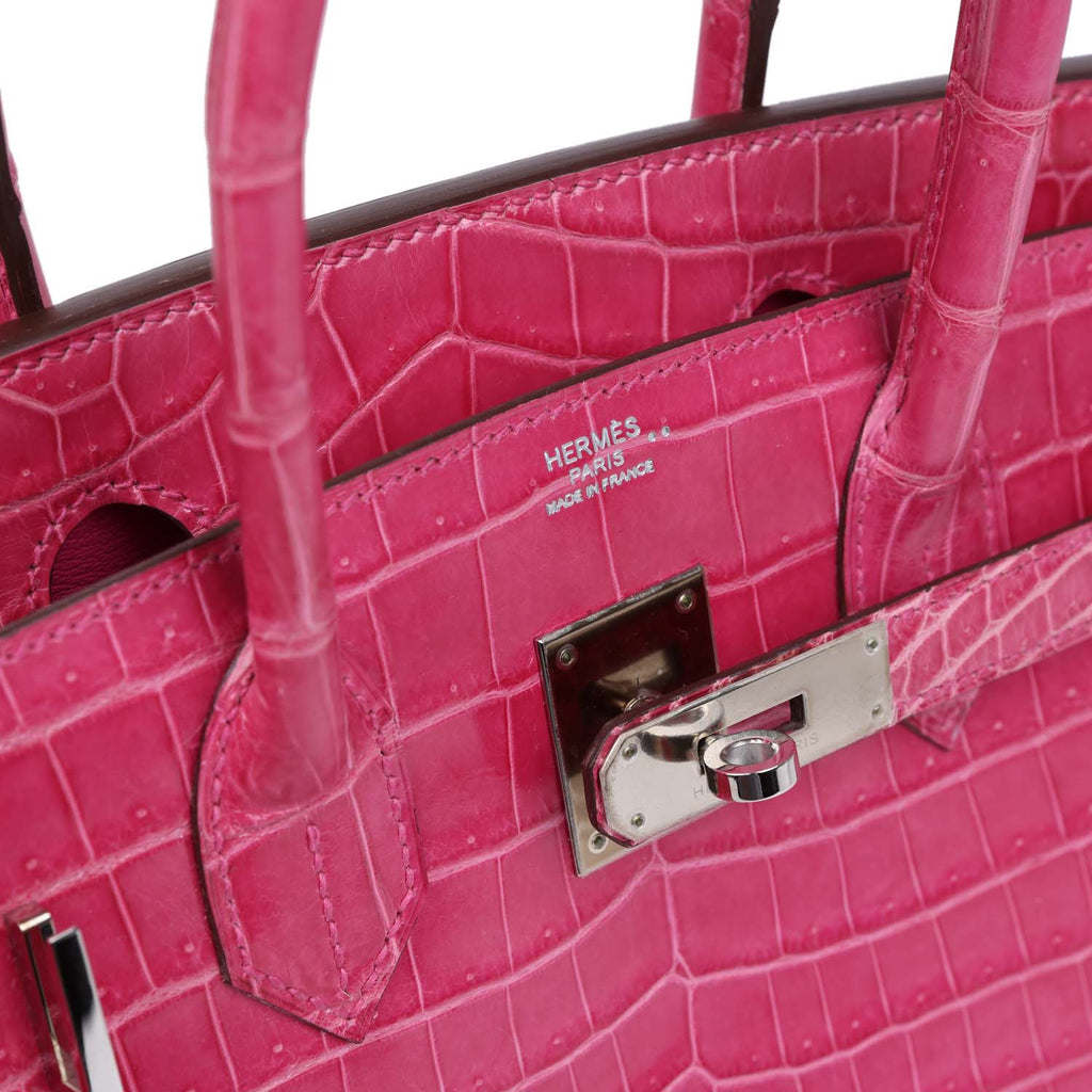 Pre-owned Hermes Birkin 30 Fuschia Shiny Niloticus Crocodile Palladium Hardware