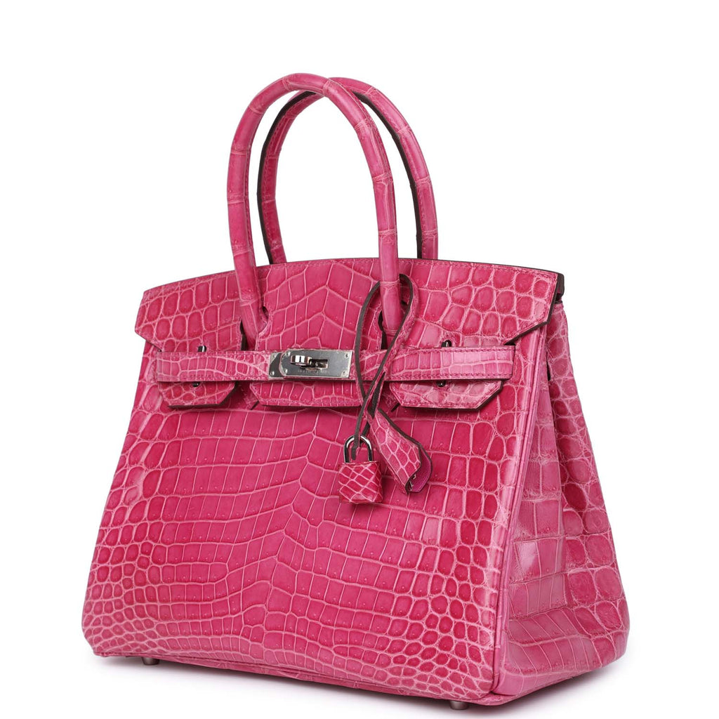 Pre-owned Hermes Birkin 30 Fuschia Shiny Niloticus Crocodile Palladium Hardware