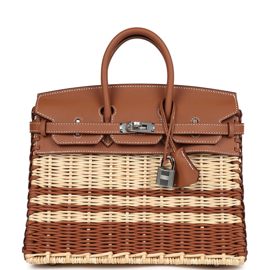 Hermès Picnic Birkin 25 Gold Swift and Stripe Wicker Palladium Hardware