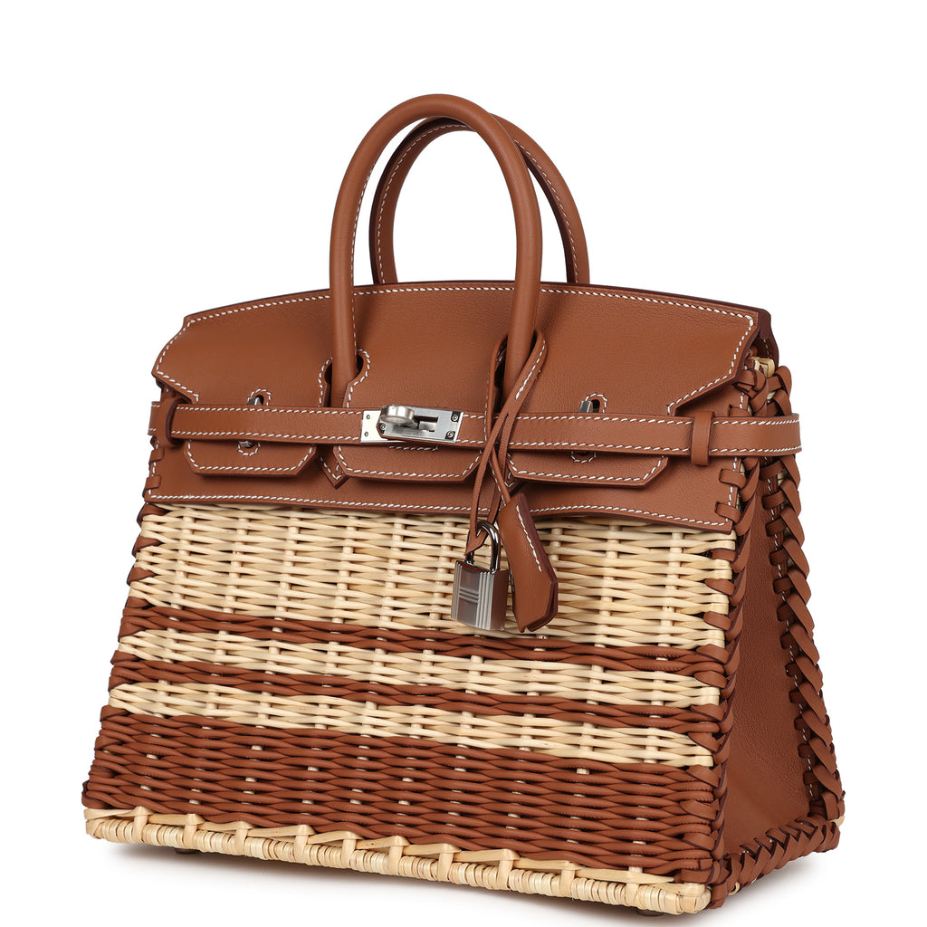 Hermès Picnic Birkin 25 Gold Swift and Stripe Wicker Palladium Hardware