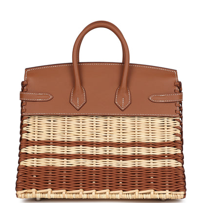 Hermès Picnic Birkin 25 Gold Swift and Stripe Wicker Palladium Hardware