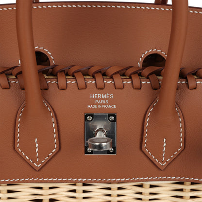 Hermès Picnic Birkin 25 Gold Swift and Stripe Wicker Palladium Hardware