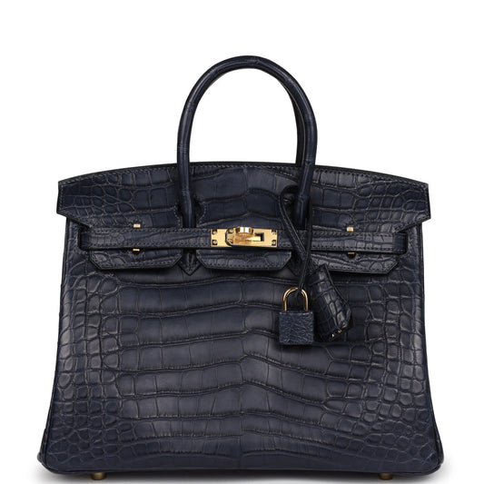 Hermès Birkin 25 Bleu Indigo Matte Alligator Gold Hardware