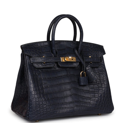 Hermès Birkin 25 Bleu Indigo Matte Alligator Gold Hardware