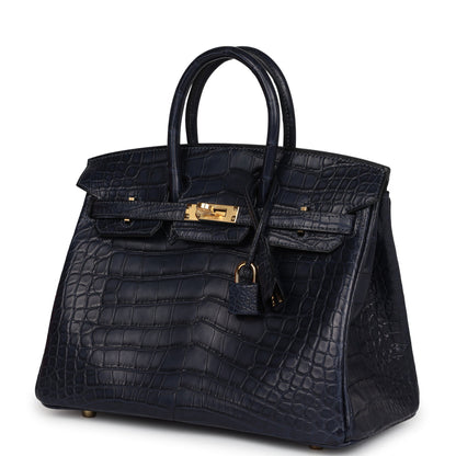 Hermès Birkin 25 Bleu Indigo Matte Alligator Gold Hardware