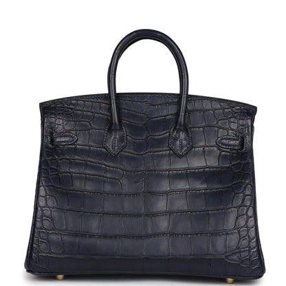 Hermès Birkin 25 Bleu Indigo Matte Alligator Gold Hardware