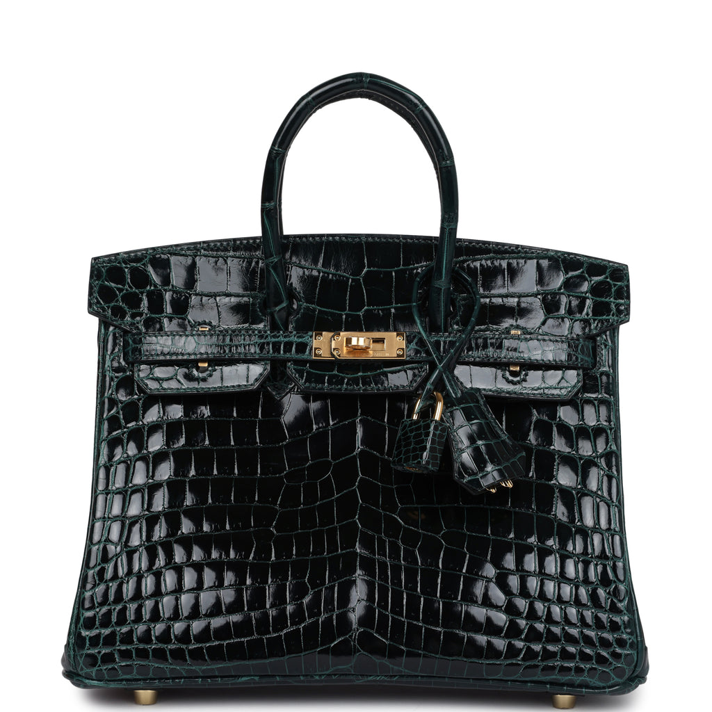 Hermès Birkin 25 Vert Cypress Shiny Niloticus Crocodile Gold Hardware  0