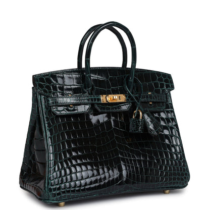 Hermès Birkin 25 Vert Cypress Shiny Niloticus Crocodile Gold Hardware  0