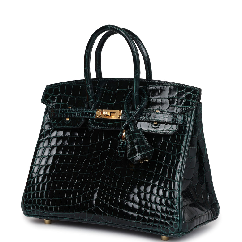 Hermès Birkin 25 Vert Cypress Shiny Niloticus Crocodile Gold Hardware  0