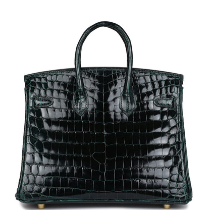 Hermès Birkin 25 Vert Cypress Shiny Niloticus Crocodile Gold Hardware  0