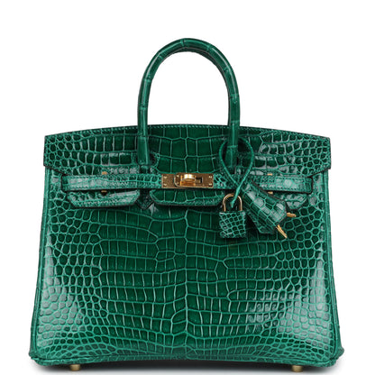 Hermès Birkin 25 Emerald Shiny Porosus Crocodile Gold Hardware