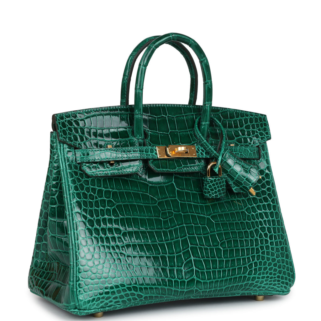 Hermès Birkin 25 Emerald Shiny Porosus Crocodile Gold Hardware