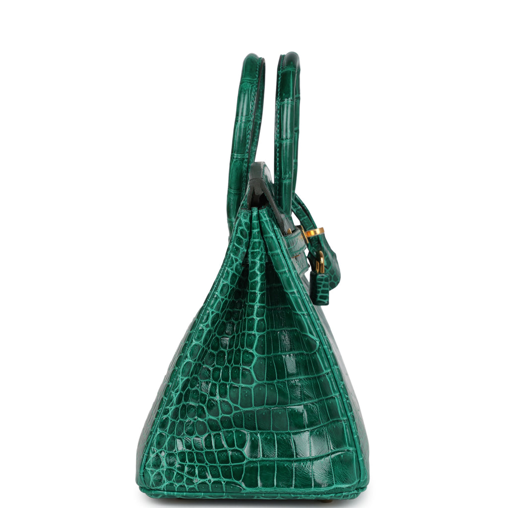 Hermès Birkin 25 Emerald Shiny Porosus Crocodile Gold Hardware