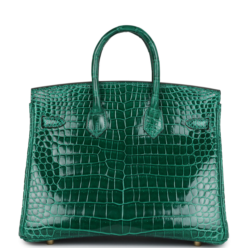 Hermès Birkin 25 Emerald Shiny Porosus Crocodile Gold Hardware