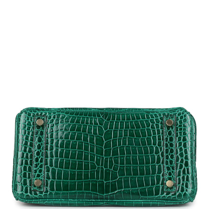 Hermès Birkin 25 Emerald Shiny Porosus Crocodile Gold Hardware