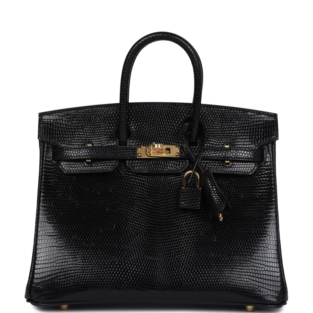 Hermes Birkin 25 Black Shiny Varanus Niloticus Lizard Gold Hardware