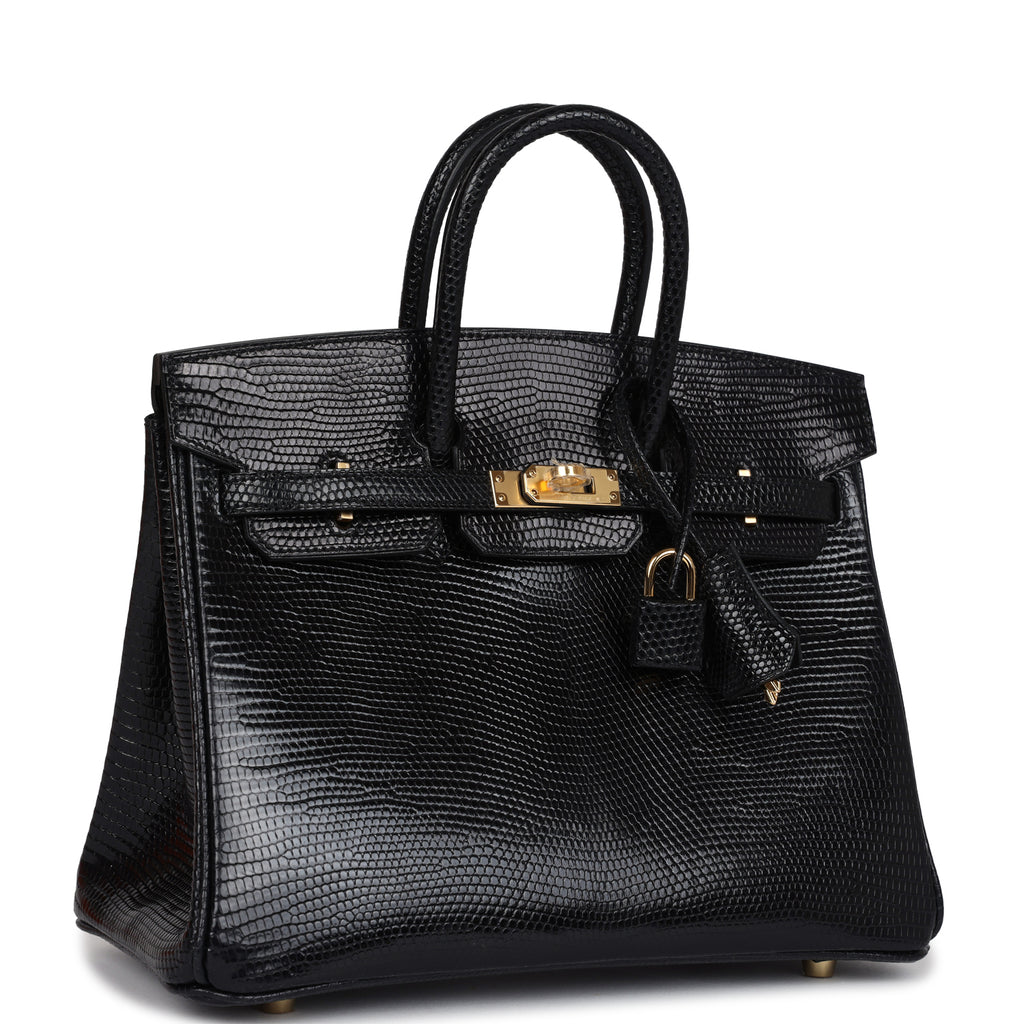 Hermes Birkin 25 Black Shiny Varanus Niloticus Lizard Gold Hardware