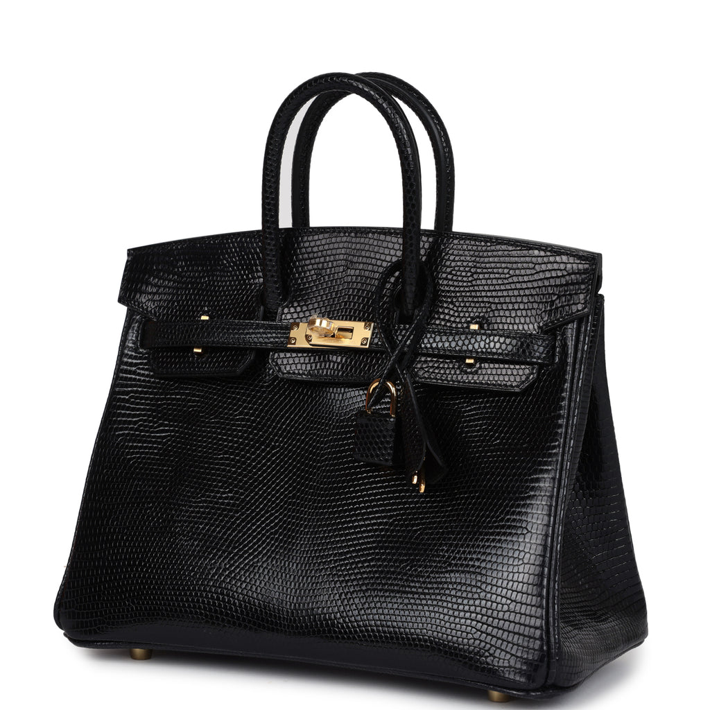 Hermes Birkin 25 Black Shiny Varanus Niloticus Lizard Gold Hardware