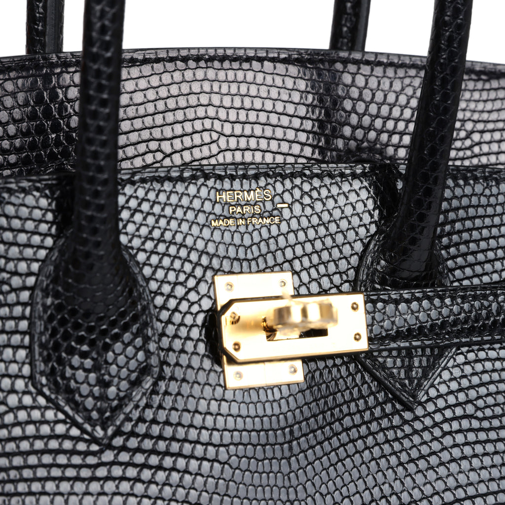 Hermes Birkin 25 Black Shiny Varanus Niloticus Lizard Gold Hardware