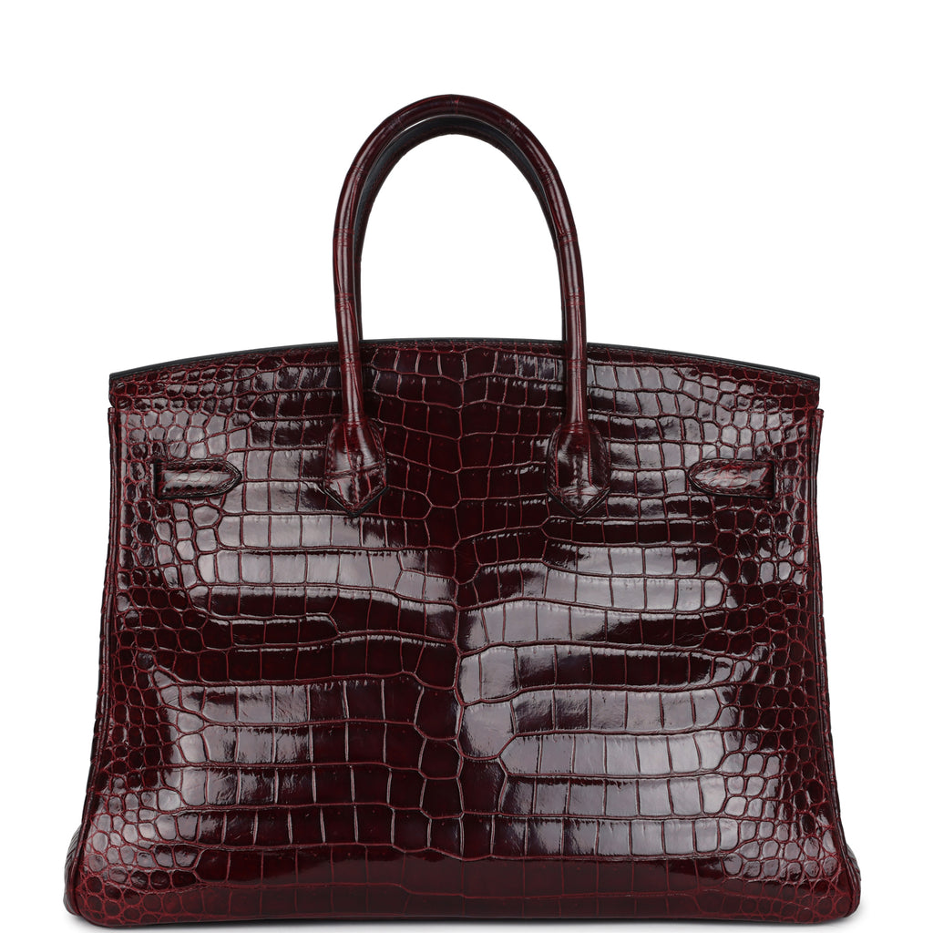 Pre-owned Hermes Birkin 35 Bordeaux Shiny Porosus Crocodile Palladium Hardware