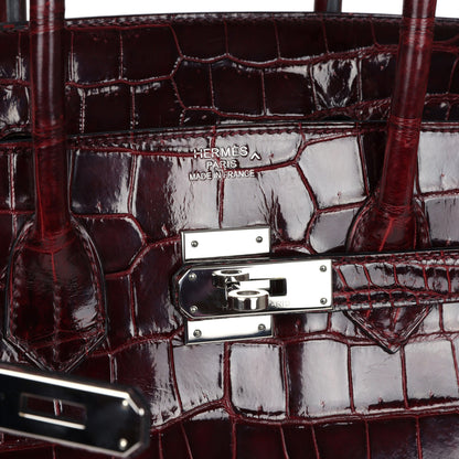 Pre-owned Hermes Birkin 35 Bordeaux Shiny Porosus Crocodile Palladium Hardware