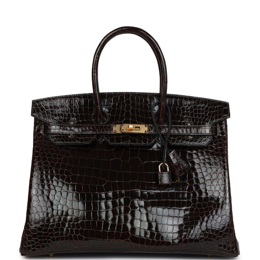 Pre-owned Hermes Birkin 35 Cocaon Shiny Porosus Crocodile Gold Hardware