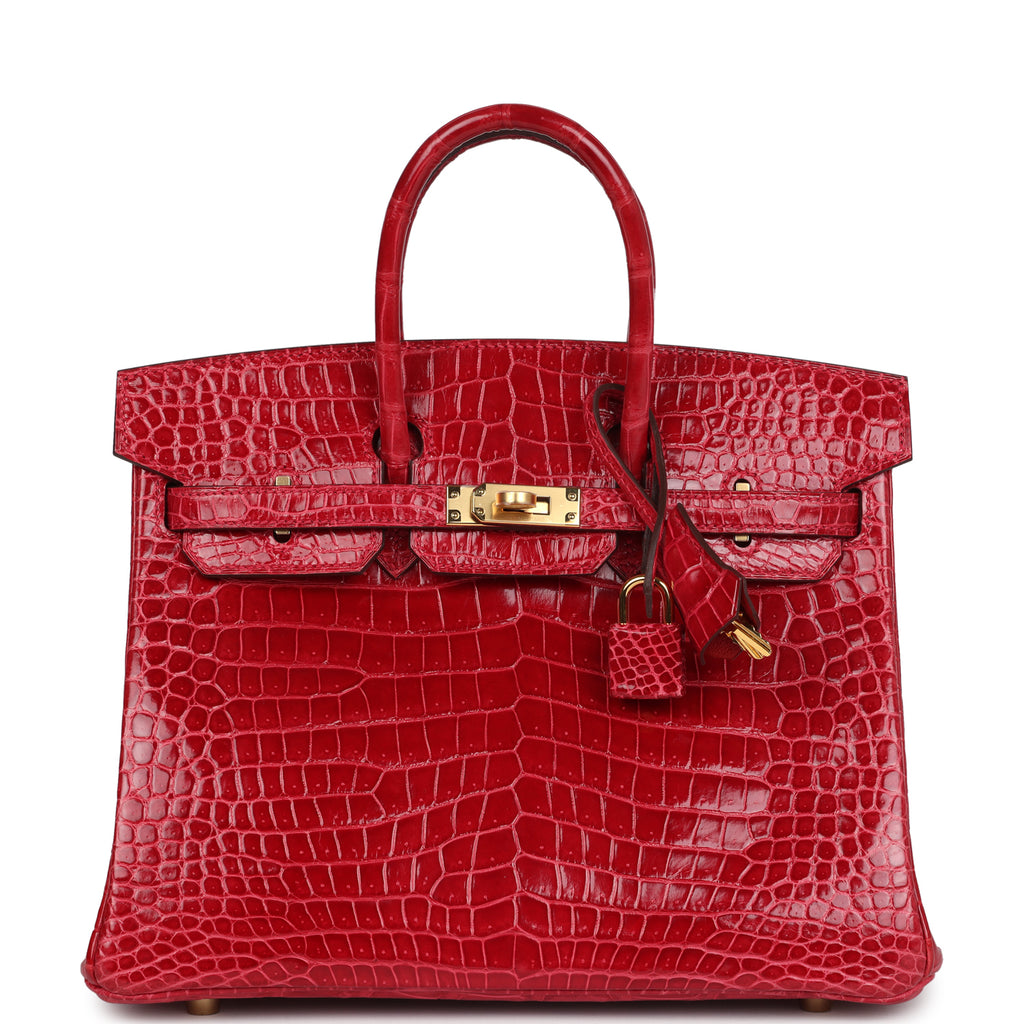 Hermès Birkin 25 Braise Shiny Porosus Crocodile Gold Hardware