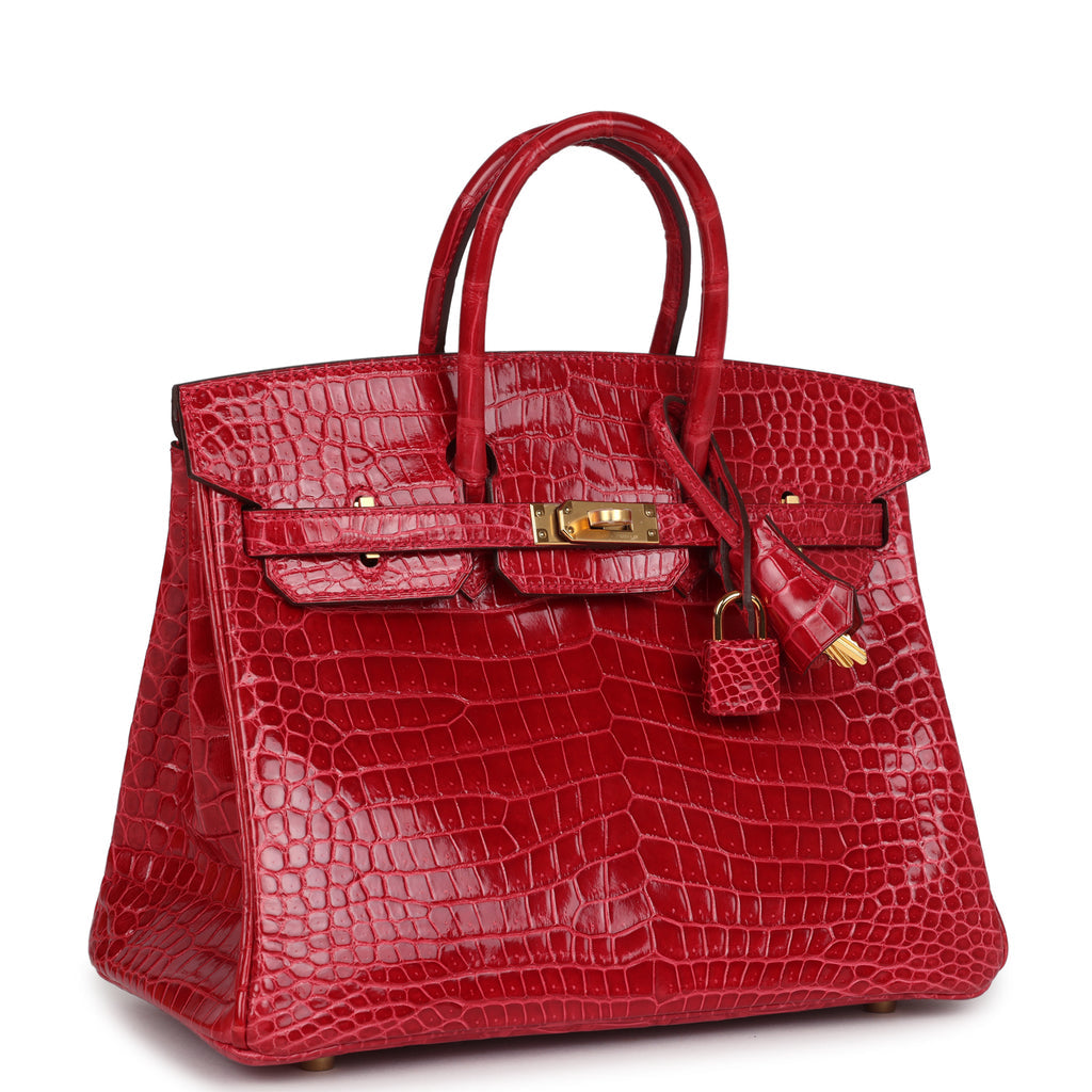 Hermès Birkin 25 Braise Shiny Porosus Crocodile Gold Hardware