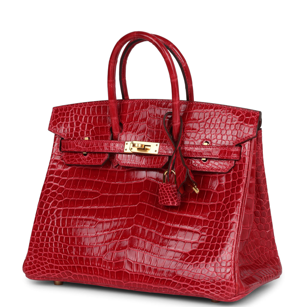 Hermès Birkin 25 Braise Shiny Porosus Crocodile Gold Hardware