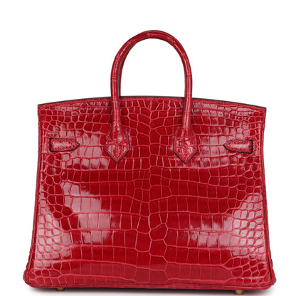 Hermès Birkin 25 Braise Shiny Porosus Crocodile Gold Hardware