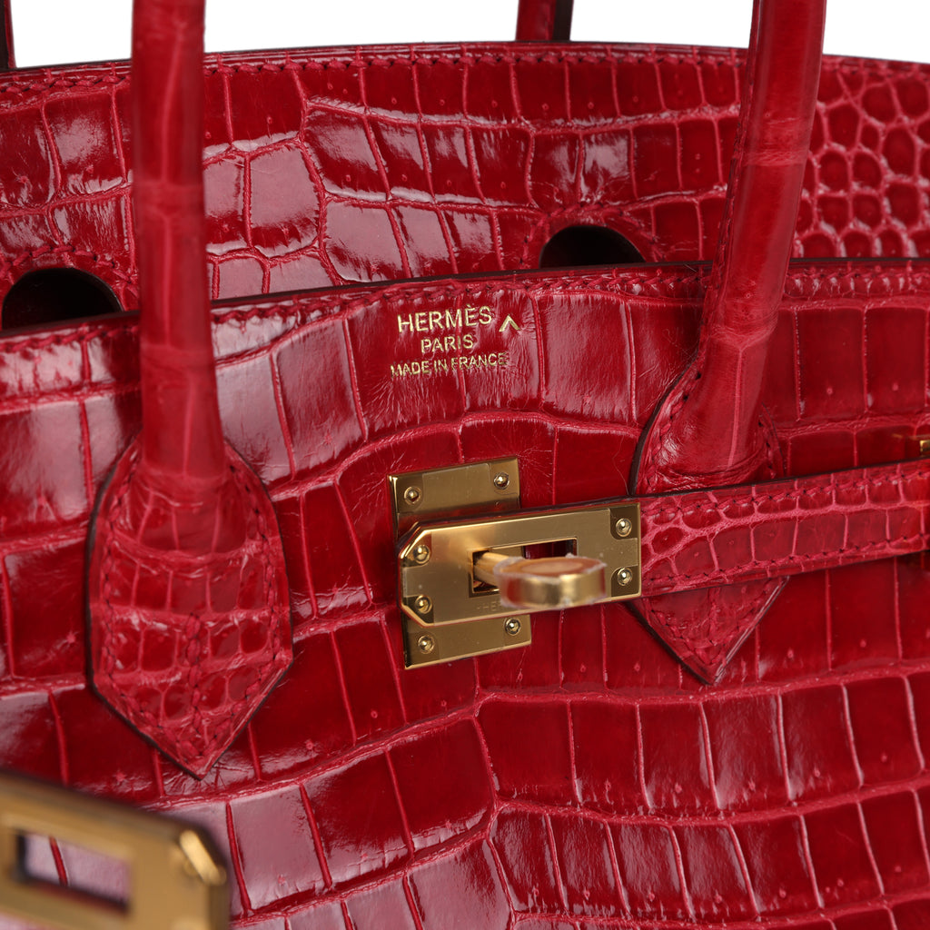 Hermès Birkin 25 Braise Shiny Porosus Crocodile Gold Hardware