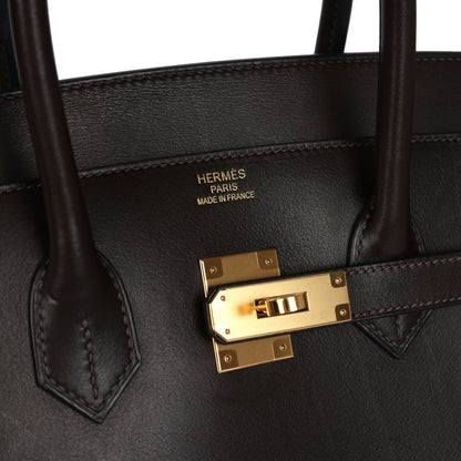 Pre-owned Hermes Anate Birkin 35 Chocolat Evergrain Gold Hardware