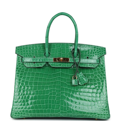 Pre-owned Hermès Birkin 35 Cactus Shiny Porosus Crocodile Gold Hardware